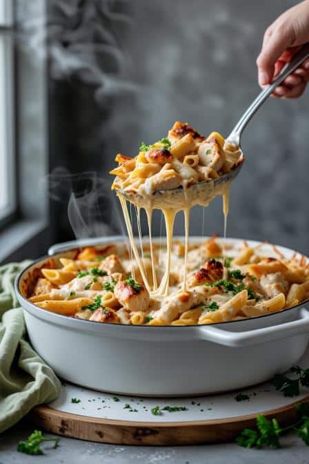 Dump-and-Bake Chicken Alfredo Casserole