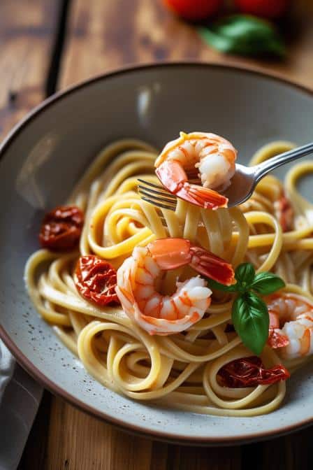 Creamy Shrimp Tuscan Fettuccine