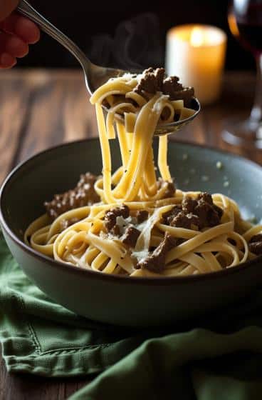 Creamy Beef and Garlic Butter Pasta