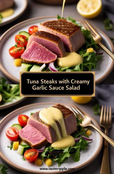 Tuna Steaks with Creamy Garlic Sauce Salad