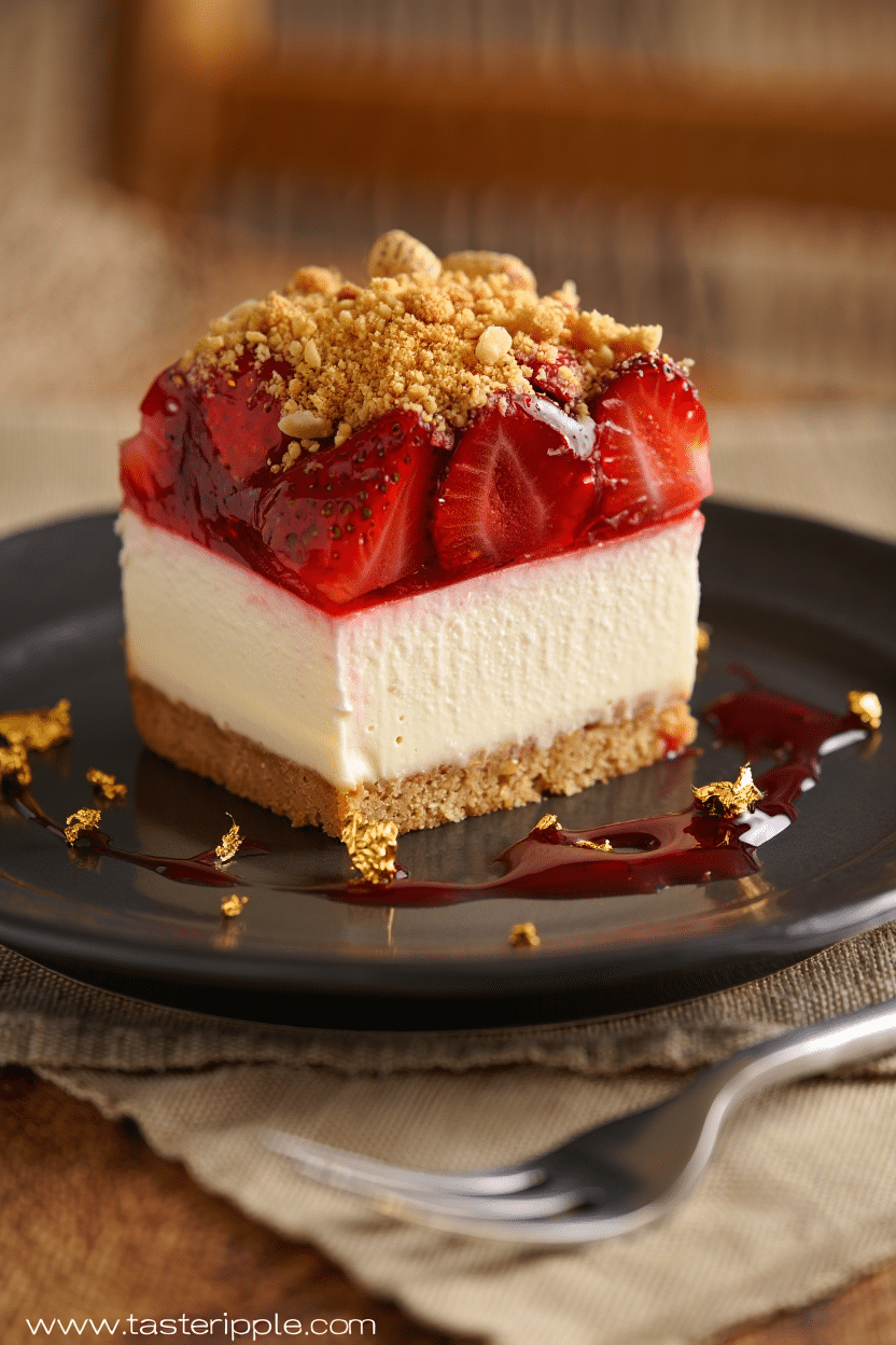 Strawberry Crunch Cheesecake: A Creamy Dream with a Golden Crumble Crown